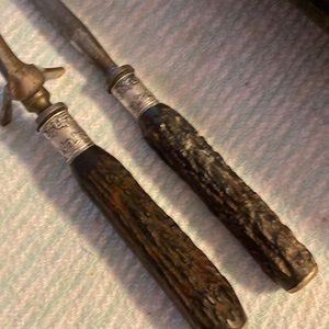 Vintage/Antique Sterling Silver Banded Antler Handled Serving Fork set